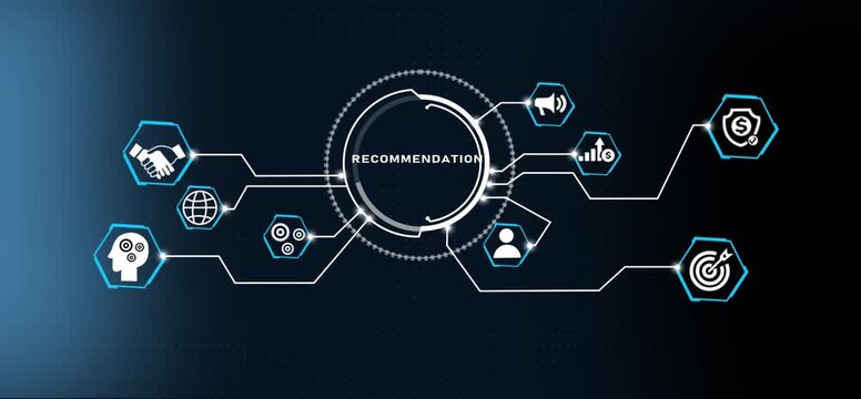RECOMMENDATION concept. Finacial success concept on virtual screen. Business, technology, internet and networking concept.3d illustration