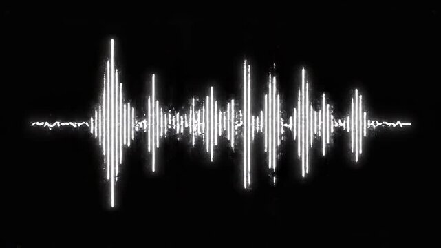 Soundwave progression in cinematic motion on black background with evolving amplitude during audio visualization