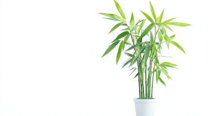 Fototapeta premium Vibrant green bamboo plant in white pot, symbolizing tranquility and nature beauty