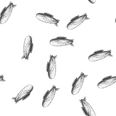 seamless pattern aerostat airship hand drawn. balloon flight, hydrogen helium, rigid nonrigid aerostat airship black sketch illustration © PikePicture