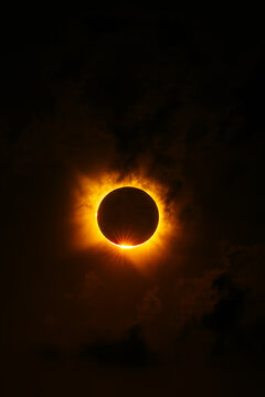 Total solar eclipse with fiery corona and diamond ring