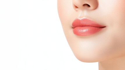 Obraz premium Close up of woman lips showcasing soft, natural lip color and smooth skin texture, conveying beauty and elegance