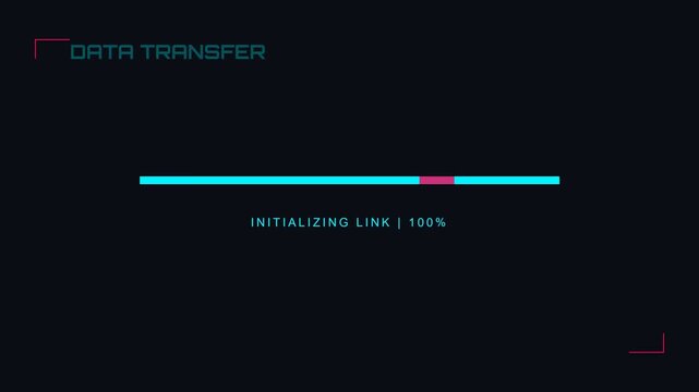 Data transfer progress bar, loading animation with initializing link 0 to 100 percent, seamless loop, symbolizing data exchange and digital connectivity