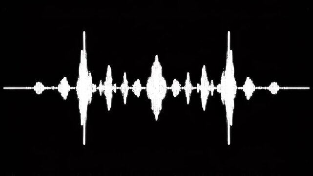 Abstract sound waves pulse and fluctuate with clean white lines on a dark background for audio visualization