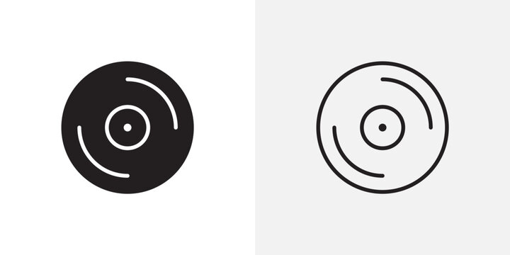 Vinyl icon flat outline in black