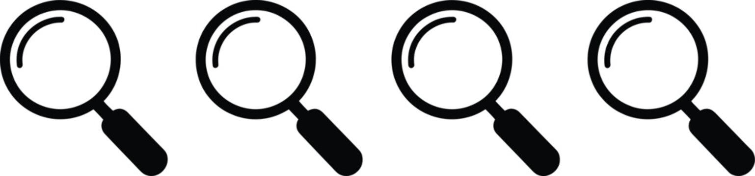 Search icon set, magnifier symbols representing image searching photo gallery lookup visual discovery browsing navigation websites applications and digital platforms