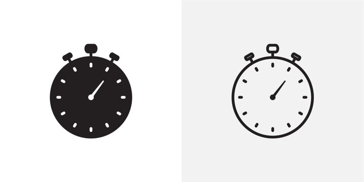 Stop watch icon flat outline in black