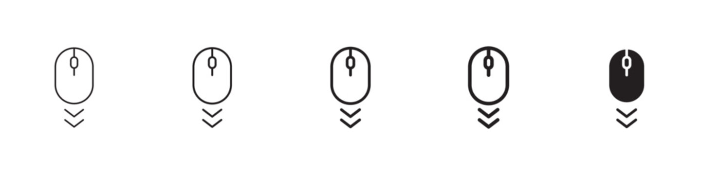Scroll down computer mouse icon flat outline in black