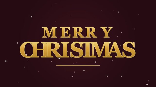 Elegant Merry Christmas kinetic typography assembling word by word in metallic gold with a refined shimmer sweep and subtle falling snow on a dark festive background.