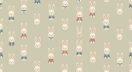 Fototapeta premium Cute Kawaii Bunny Pattern, Whimsical Rabbit Illustration, Baby Animal Seamless Design