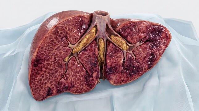 Internal Cross Section of Human Liver Showing Hepatic Parenchyma and Vascular Structures