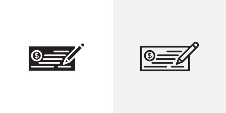Money check icon flat outline in black