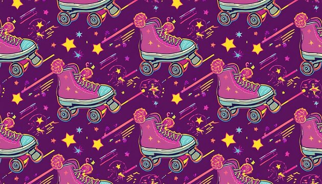 Retro Roller Skates Seamless Pattern
