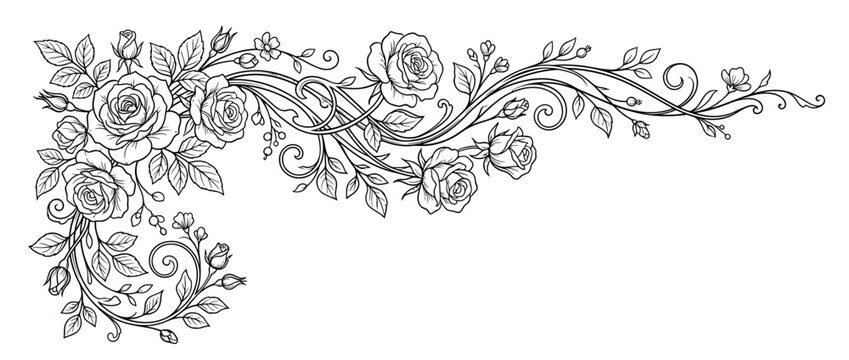 Elegant Rose Flower Swirls Border Design Isolated