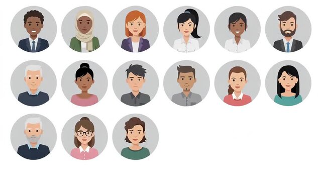 Diverse Set of User Avatar Icons Representing Various Ethnicities and Genders for Interface Design