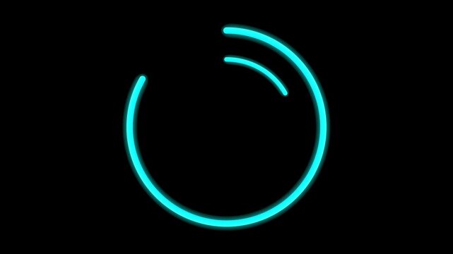Neon blue loading icon on black background, futuristic digital progress bar animation, glowing cyan circular interface element