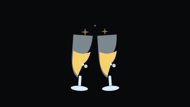 Champagne toast Christmas holiday animated icon element, seamless loop motion graphic, ideal for festive video overlays and titles.
