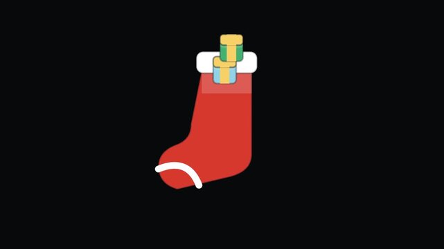 Christmas stocking Christmas holiday animated icon element, seamless loop motion graphic, ideal for festive video overlays and titles.