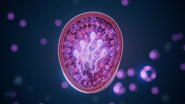 Conceptual 3D animation of spermatogenesis and sperm cell development