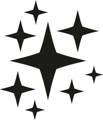 Obraz premium A collection of black starbursts and sparkling star shapes arranged in a dynamic and visually striking pattern on a white background