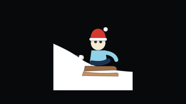 Sledding downhill Christmas holiday animated icon element, seamless loop motion graphic, ideal for festive video overlays and titles.