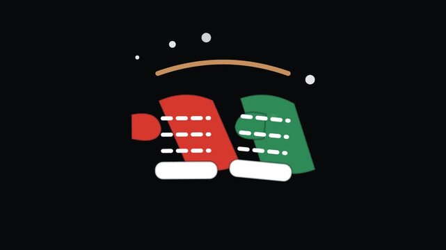 Winter mittens Christmas holiday animated icon element, seamless loop motion graphic, ideal for festive video overlays and titles.