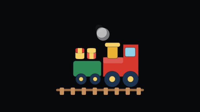 Toy train Christmas holiday animated icon element, seamless loop motion graphic, ideal for festive video overlays and titles.