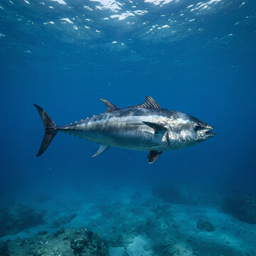Large Fish Swimming in Ocean Waters Underwater Scene.