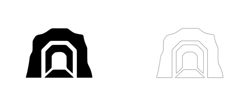 Mine tunnel portal entry vector icon filled and outline, underground adit entrance and excavation symbol.