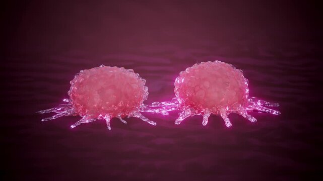 Conceptual 3D animation of cancer cell duplication and tumor growth