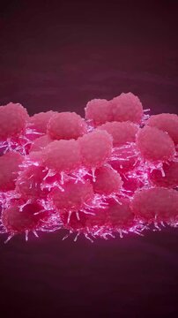 Conceptual 3D animation of cancer cell duplication and tumor growth