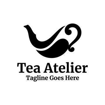 Elegant silhouette combining a kettle and leaf for cafes.