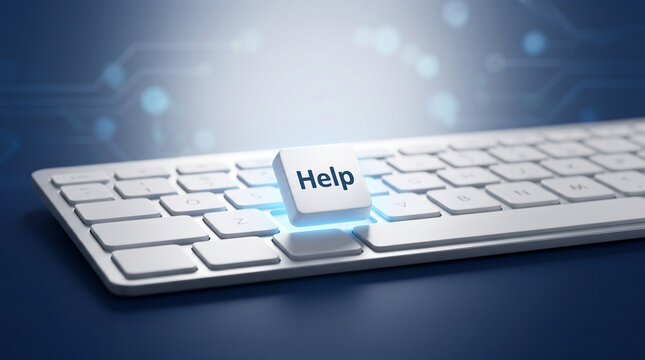 Help button on a computer keyboard for technical support and online customer service.