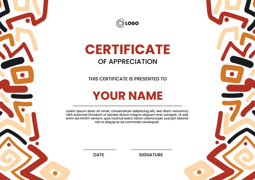 Tribal Inspired Abstract Certificate Template with Modern Artistic Frame