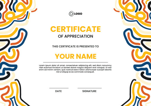 Creative Hand Drawn Border Certificate Design with Geometric Line Art