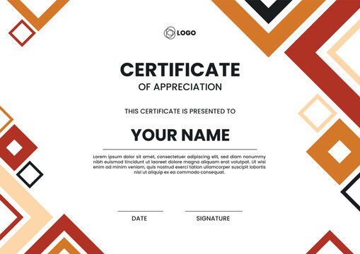 Professional Geometric Certificate Template with Orange Diamond Elements