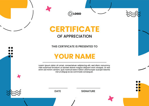 Minimal Memphis Style Certificate Template with Colorful Graphic Accents