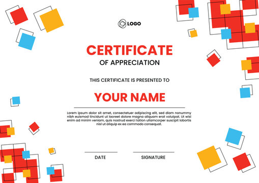 Colorful Square Confetti Certificate Design for Events and Awards