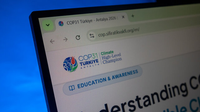 Computer screen displaying official website of COP31 climate change conference in Turkey.