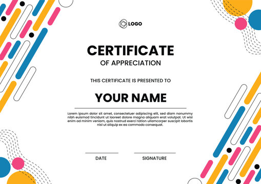 Colorful Modern Certificate Layout with Geometric Line Decorations