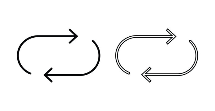 Black refresh icon. double reverse arrow, replace, exchange, Cashback Refund money, convert, trade, return rotation arrow icon. Refresh update outline and filled symbol line, vector illustration