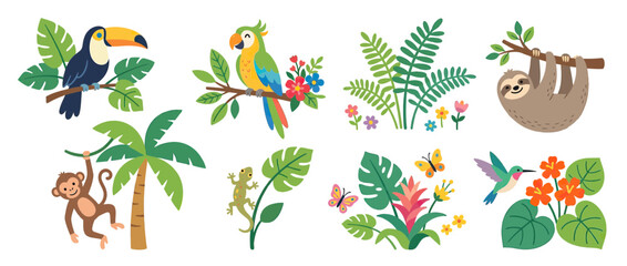 Obraz premium Jungle Animals and Tropical Plants Collection