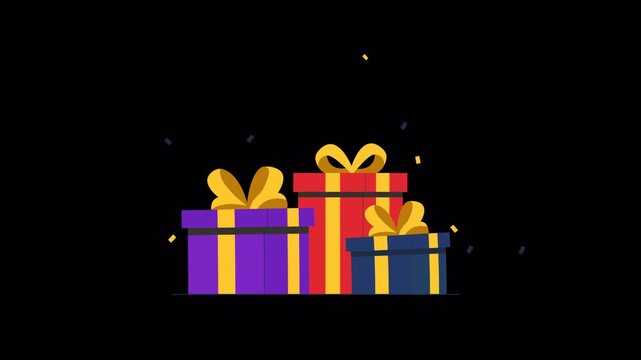 Animated Gift Boxes with Falling Confetti - Transparent