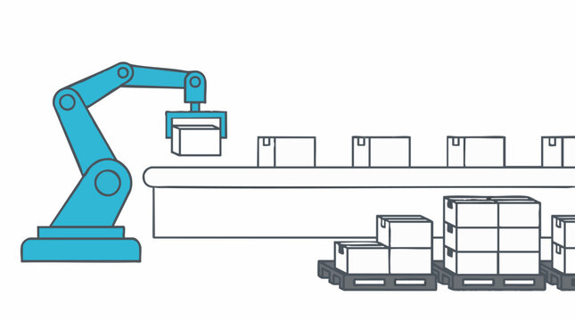 Industrial Robotic Arm Automating Box Placement on Conveyor Belt