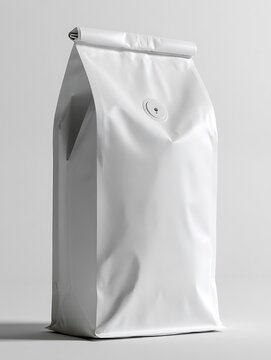 Blank White Coffee Bean Bag Mockup with Valve on Plain Light Background