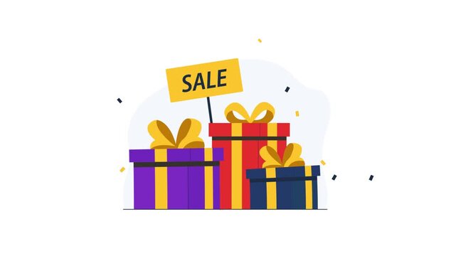 Animated Sale Sign with Colorful Gift Boxes 