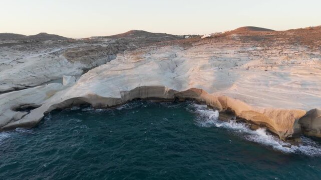 Sarakiniko Beach at Dawn in Milos Greece Aerial View
