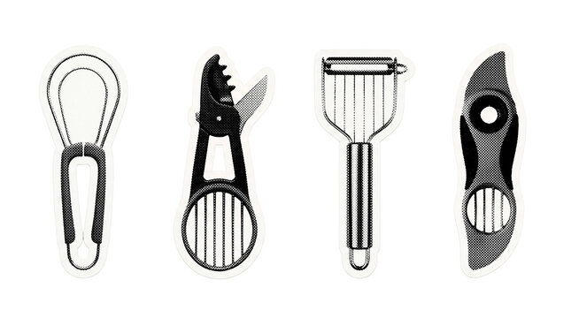 avocado slicer retro halftone set , clean white border outline PNG