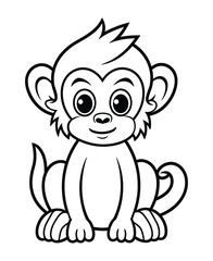 Fototapeta premium Monkey vector illustration. Black and white outline Monkey coloring book or page for children