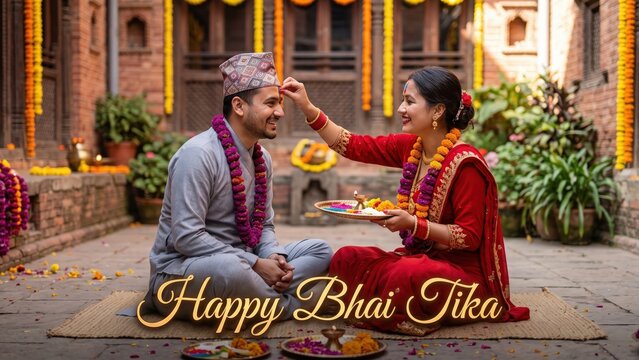 Happy Bhai Tika &ndash; Nepali Sibling Tilak Ceremony with Festive Greeting.